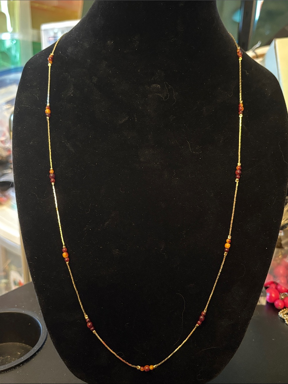 Delicate Gold-Tone Necklace with Reddish brown Beads